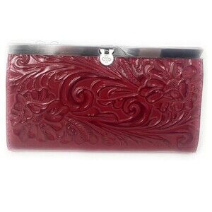 NWT Patricia Nash Cauchy Frame Leather Wallet/Clutch, Tooled Lava Red